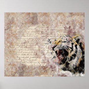 Vild Tiger Safari Jungle Artwork Photo Poster