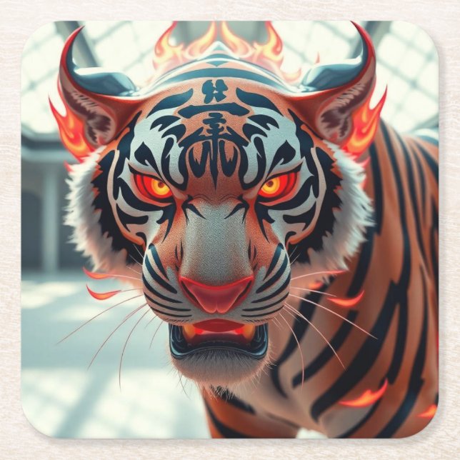 Vild Tiger Underlägg Papper Kvadrat (Framsidan)