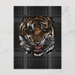 Vild tigeransikte Grunge Plaid Streetwear Vykort