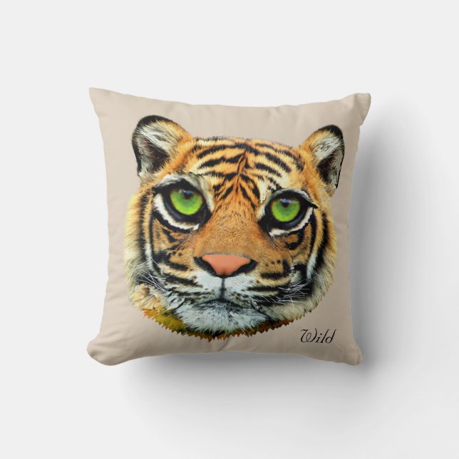 Vild tigeransikte på beige kudde (Framsida)