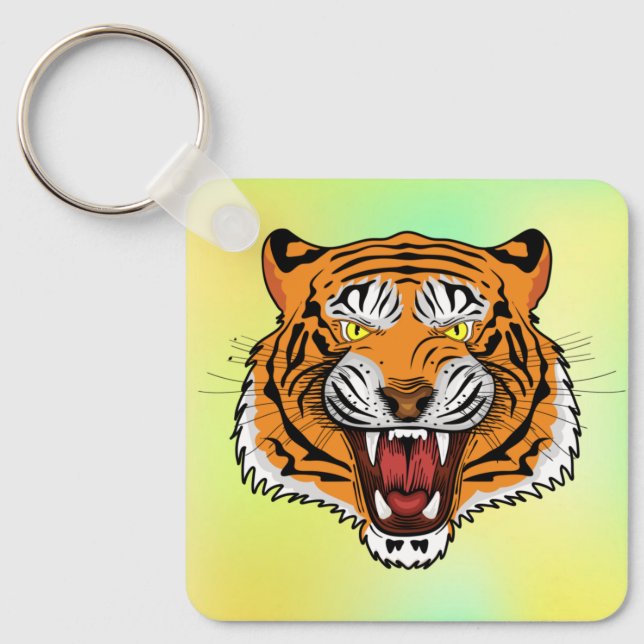 Vild tigerhuvudillustration-24327 nyckelring (Framsida)