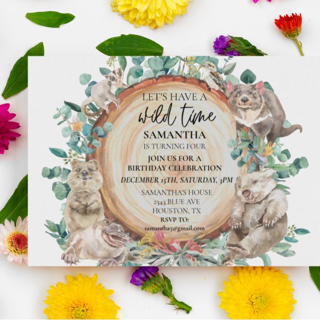Vild Time Cute Australian Animals Birthday Inbjudningar (Skapare uppladdad)