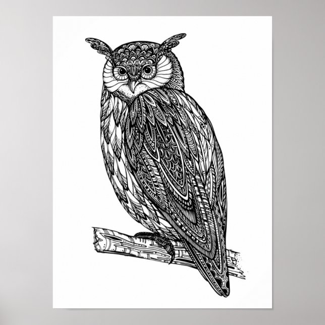 Vild Totem Animal Uggla Doodle 2 Poster (Framsidan)