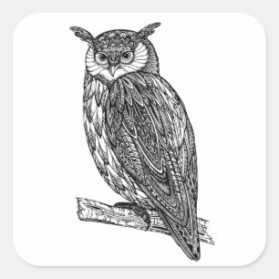 Vild Totem Animal Uggla Doodle Fyrkantigt Klistermärke