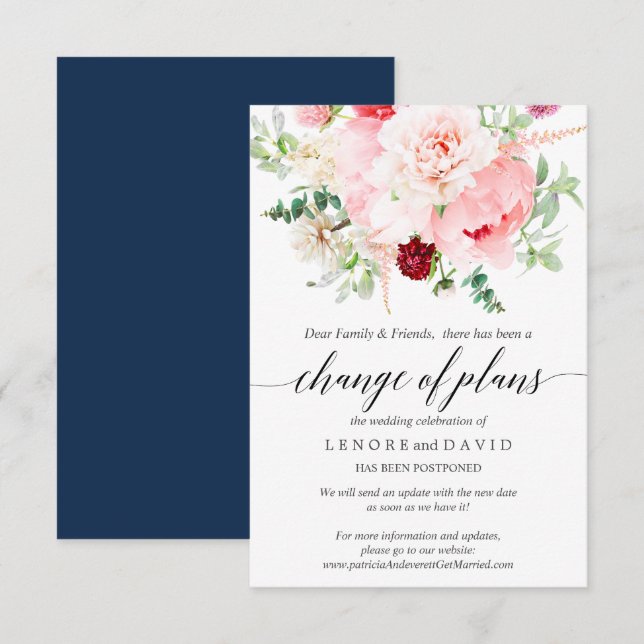 Vild trädgård rosa botanisk brölloppsändring av pl inbjudningar (Fram/baksida)