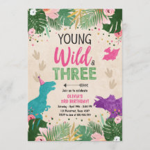 Vild Tre Dino Party Flickans Rosa Dinosaur Birthda