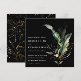 Vild Tropical Foliage Black Bröllop Square Inbjudningar