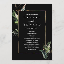 Vild Tropical Foliage Bröllop Black Ceremony Program