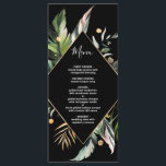 Vild Tropical Foliage Bröllop Black Meny<br><div class="desc">Den här bröllop-menyn har vattenfärgen handflatan träd löv,  banans löv,  exotiska tropiska löv och faux guld löv med faux guld romond ram. Det är perfekt för ett tropiskt,  strand-,  sommar- eller destinationsbröllop.v</div>
