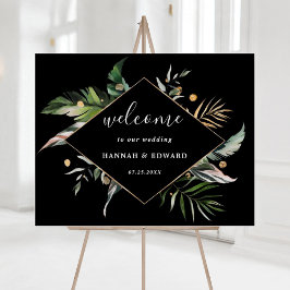 Vild Tropical Foliage Bröllop Black Welcome Sign Poster