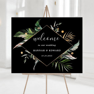 Vild Tropical Foliage Bröllop Black Welcome Sign Poster