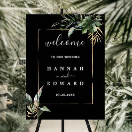 Vild Tropical Foliage Bröllop Black Welcome Sign Poster