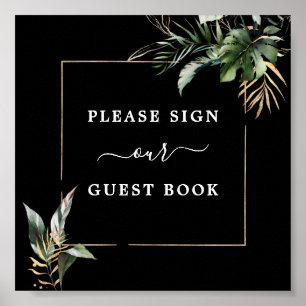 Vild Tropical Foliage Bröllop Guest Bok Sign Poster