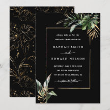 Vild Tropical Foliage Watercolor Bröllop Black