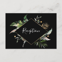 Vild Tropical Foliage Wedding Reception Black Tilläggskort