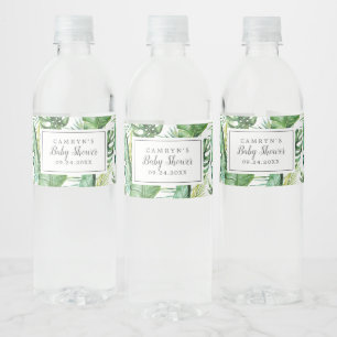 Vild Tropical Handflatan Baby Shower Vattenflaska  Vattenflaskor Etikett