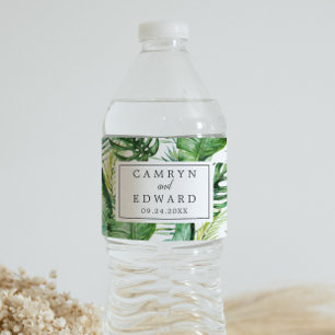 Vild Tropical Handflatan Bröllop Vattenflaskor Etikett