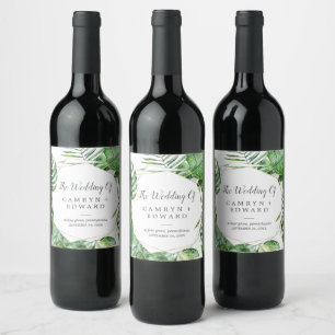 Vild Tropical Handflatan Bröllop Vinflaska Etikett