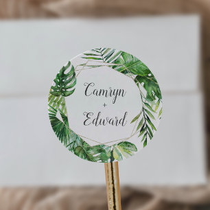 Vild Tropical Handflatan Geometric Bröllop Kuvert Runt Klistermärke