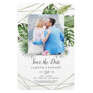 Vild Tropical Handflatan Geometric Photo Save Date Magnet