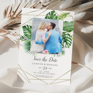 Vild Tropical Handflatan Geometric Photo Save Date Spara Datumet