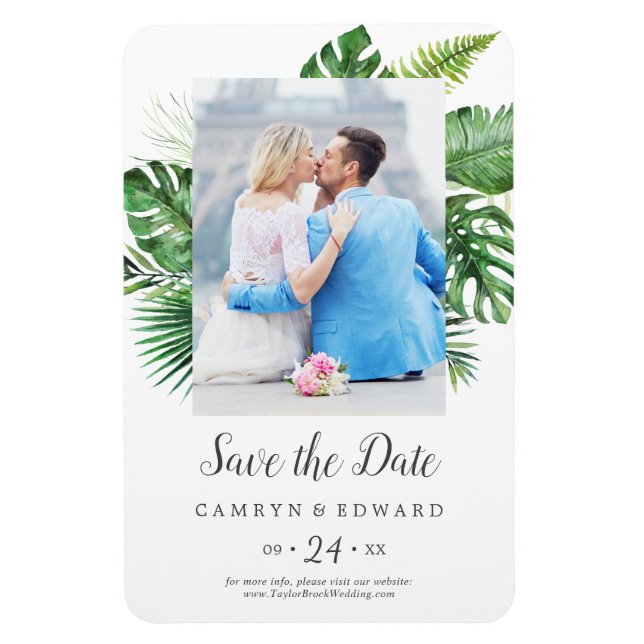 Vild Tropical Handflatan Photo Save Date Magnet (Vertikal)