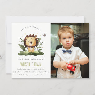 Vild Tropical Jungle Animal Lejon Birthday Photo Inbjudningar