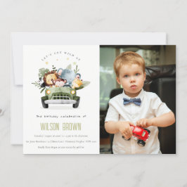 Vild Tropical Jungle Animals in Car Birthday Photo Inbjudningar