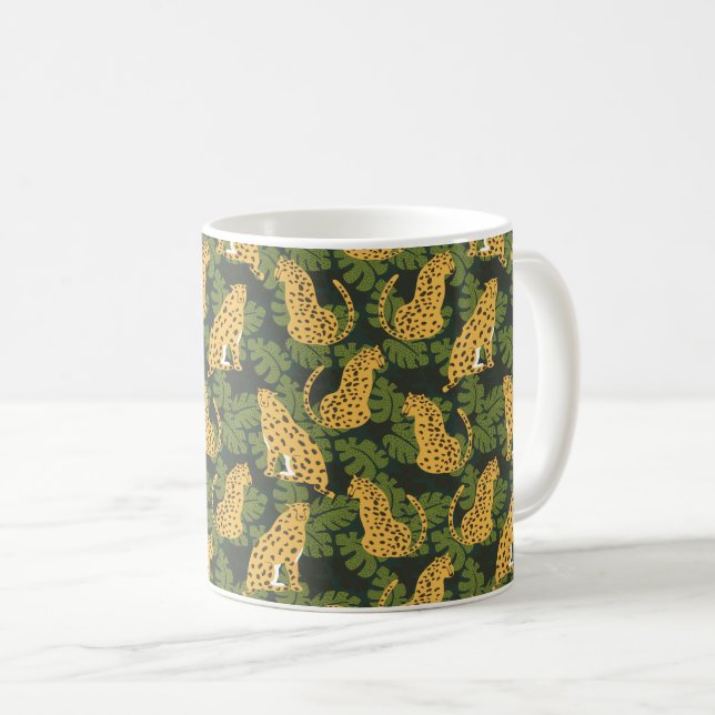 Vild Tropical Safari Leopard Jungle Handflatan Kaffemugg (Framsida höger)