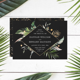 Vild Tropical Watercolor Foliage Black Bröllop Inbjudningar