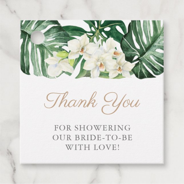 Vild tropisk lövverk Grön vit bröllopsdusch Gåvor Etiketter (Framsida)