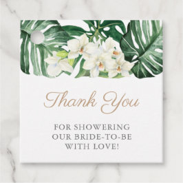 Vild tropisk lövverk Grön vit bröllosdusch Gåvor Etiketter