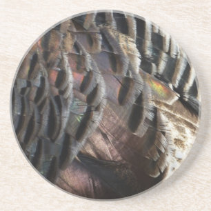 Vild Turkiet Feathers I Abstrakt Natur Design Underlägg Sandsten
