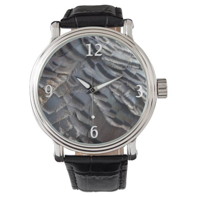 Vild Turkiet Feathers II Abstrakt Natur Design Armbandsur (Framsida)