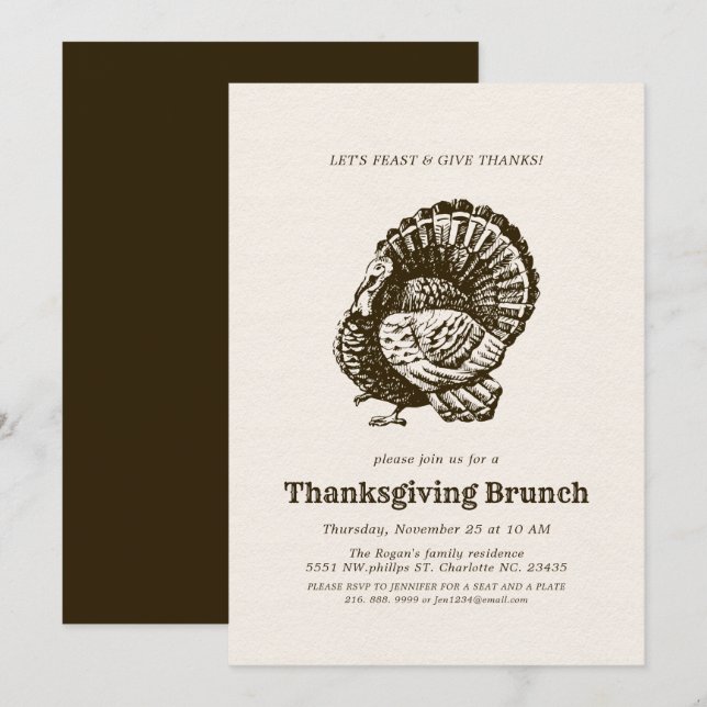 Vild Turkiet Thanksgiving Brunch Inbjudningar (Fram/baksida)