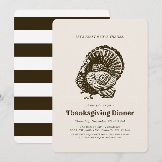 Vild Turkiet | Thanksgiving Middag Inbjudningar (Fram/baksida)