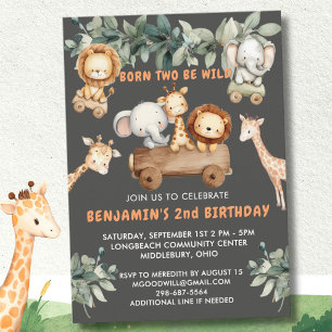 *Vild Två Djungel Safari 2-års Födelsedagsfest Inbjudningar