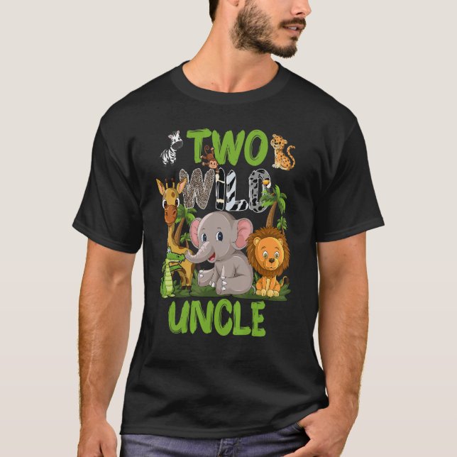 Vild Två farbror Zoo Birthday Safari Jungle Animal T Shirt (Framsida)