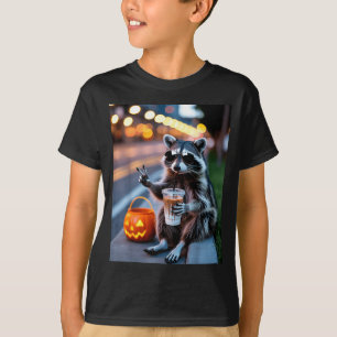 Vild tvättbjörn dricker iskaffe halloween t shirt