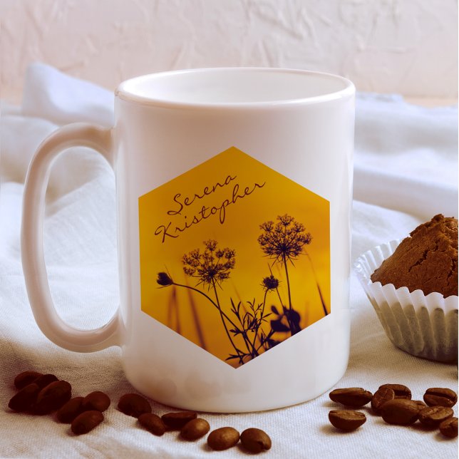 Vild Umbel Flowers Disline Lila and Guld Elegant Kaffemugg (Skapare uppladdad)