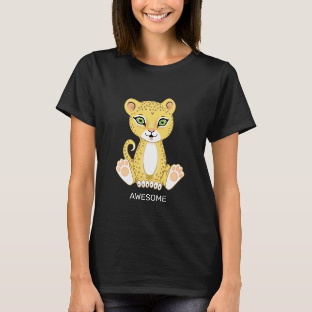 Vild ung leopard djur tecknad t-shirt (Framsida)