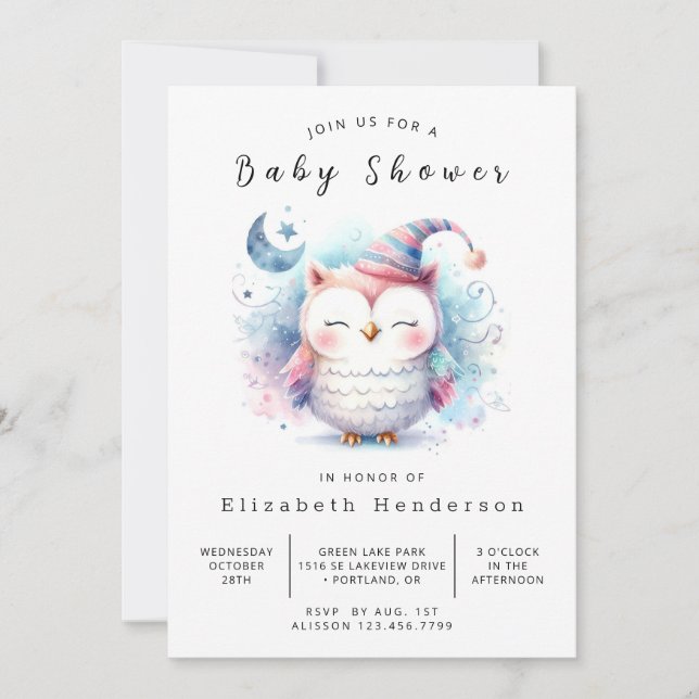 Vild Utskrivbar Uggla Baby Shower Inbjudningar (Framsida)