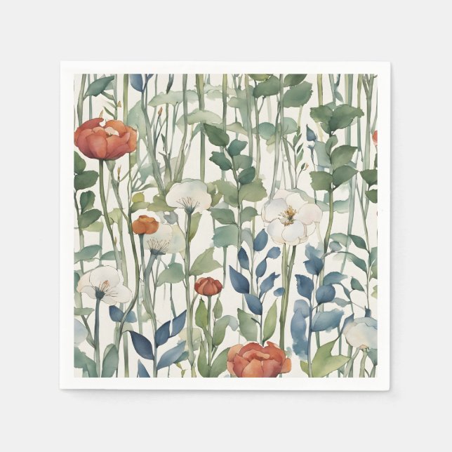 Vild Vår blommor vattenfärgsbild Pappersservett (Framsidan)