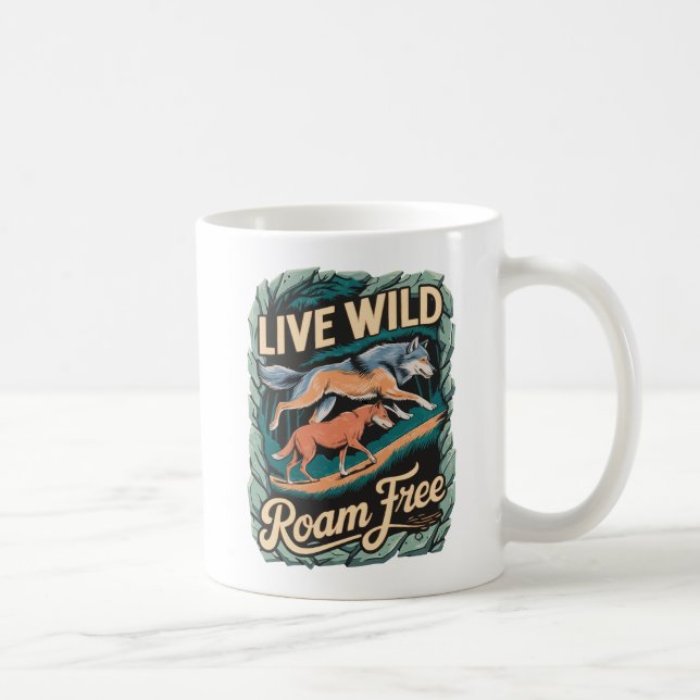 Vild Varg Äventyr Retro Nature Artwork Kaffemugg (Höger)