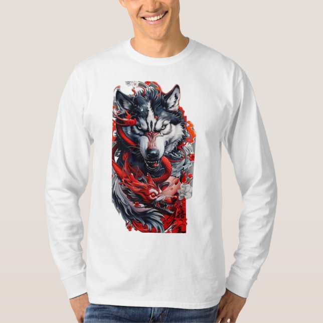 Vild Varg & Röd Drakes T-Shirt (Framsida)