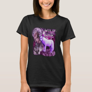 Vild Varg vid Måne Galaxy Funny 3 Vargar l T Shirt