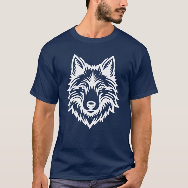 Vild Varghuvud Logotyp Grafisk Design T Shirt (Framsida)