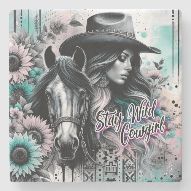 Vild västerländsk cowgirl stanna  stenunderlägg (Framsidan)