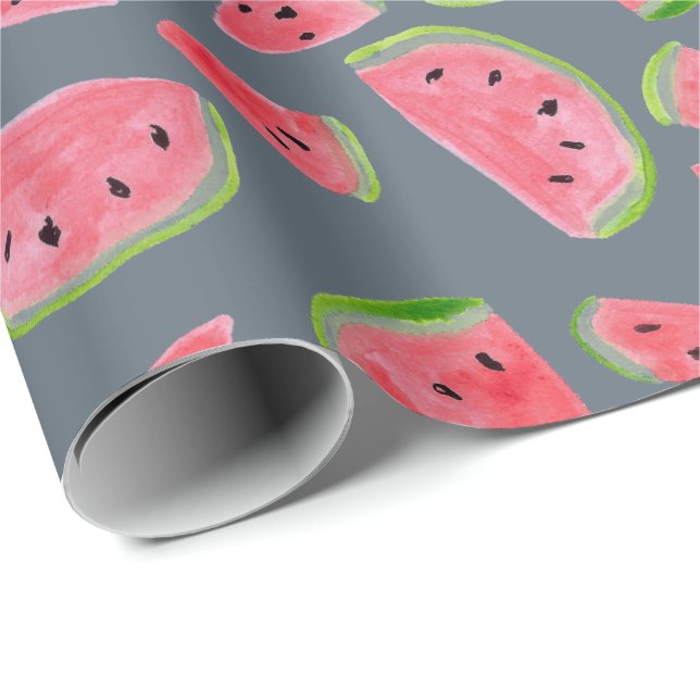 Vild vattenmelon på grått-presentens vattenfärg presentpapper (Rullad Hörn)