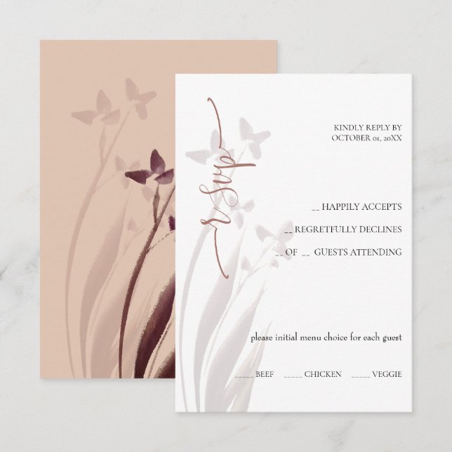Vild & vinfläckad akvarellblomma RSVP-kort OSA Kort (Fram/baksida)